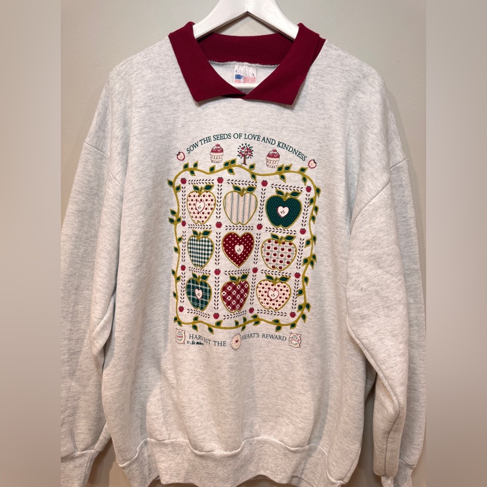 Vintage Graphic International Heart Sweatshirt Made USA Cottagecore Folk Art - Picture 4 of 6